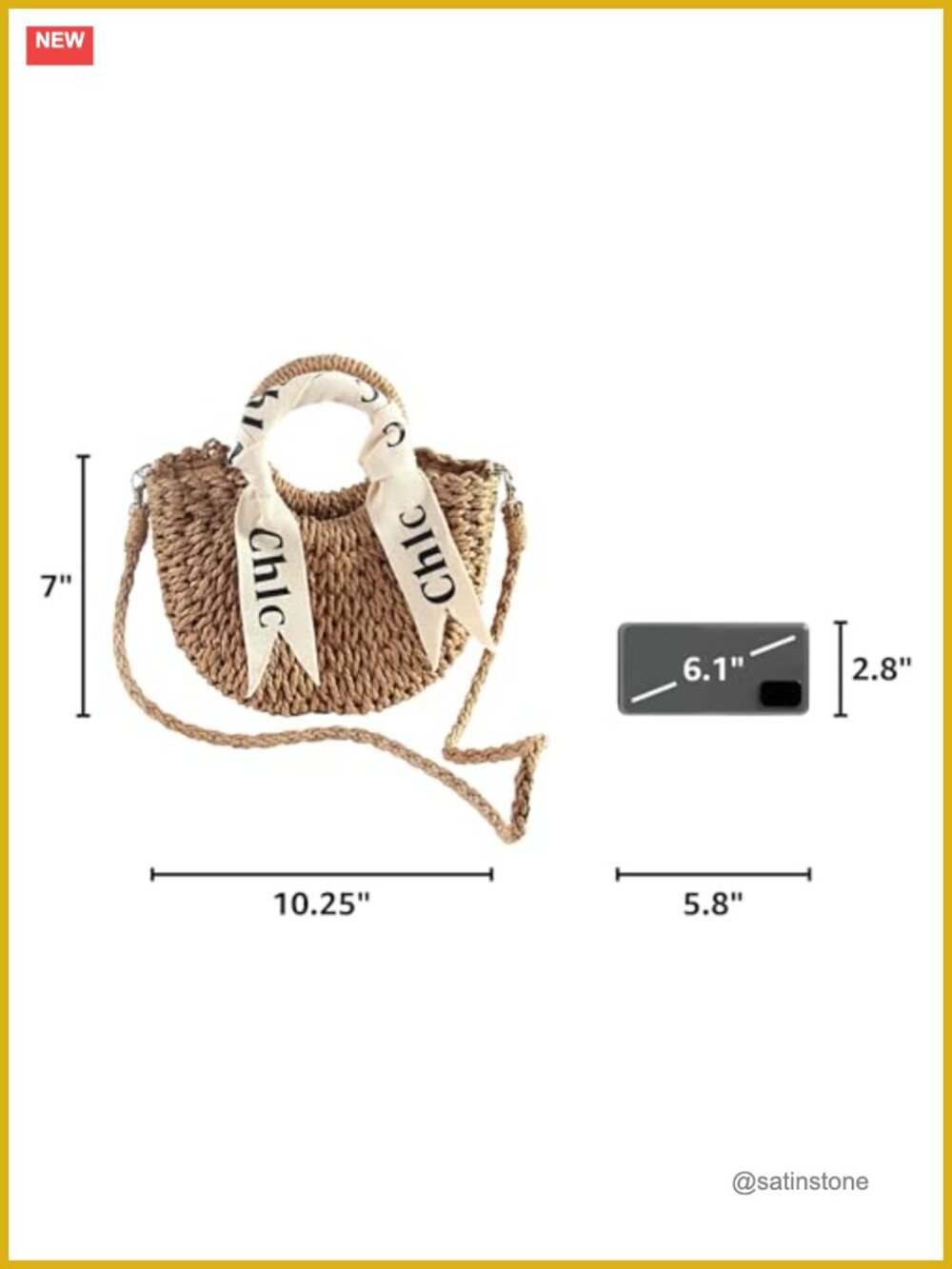 Handwoven Paper Rope Straw Shoulder Crossbody Beach Bag - Picture 3 of 7